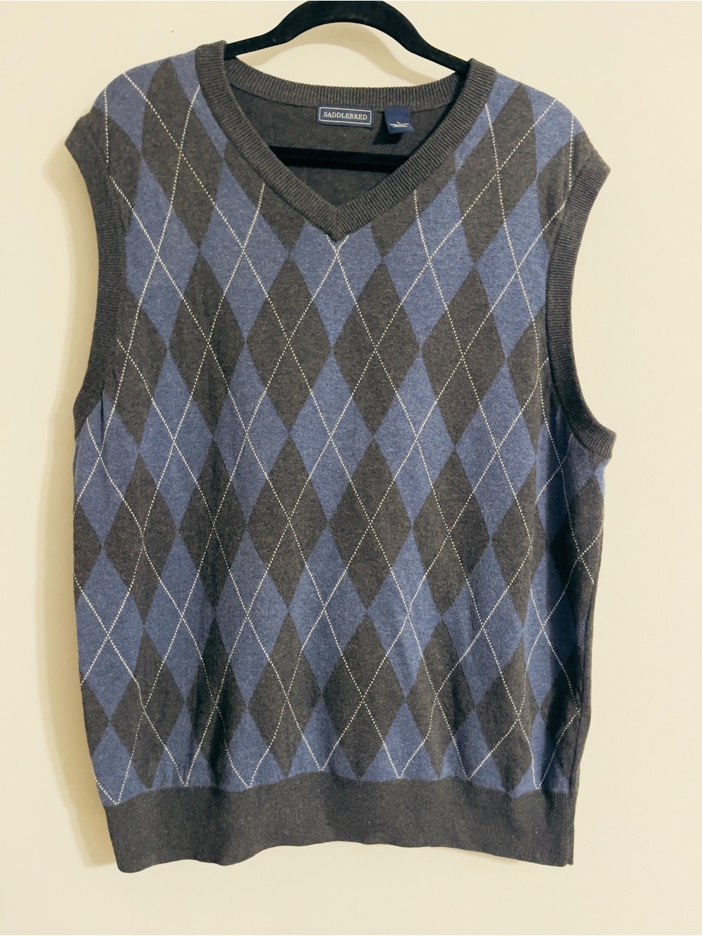 Saddlebred Men's Argyle Vest Size L Gray & Blue Preppy Work Business Casual